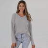 Women Autumn Loose V-Neck Large Size Knitted Bottoming Solid Color Top