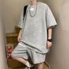 Men Casual Round Neck Pleated Short-Sleeved Loose T-Shirt And Shorts Two-Piece Set