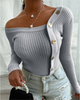 Women Fashion Irregular Buttoned Long Sleeve Knitted Top