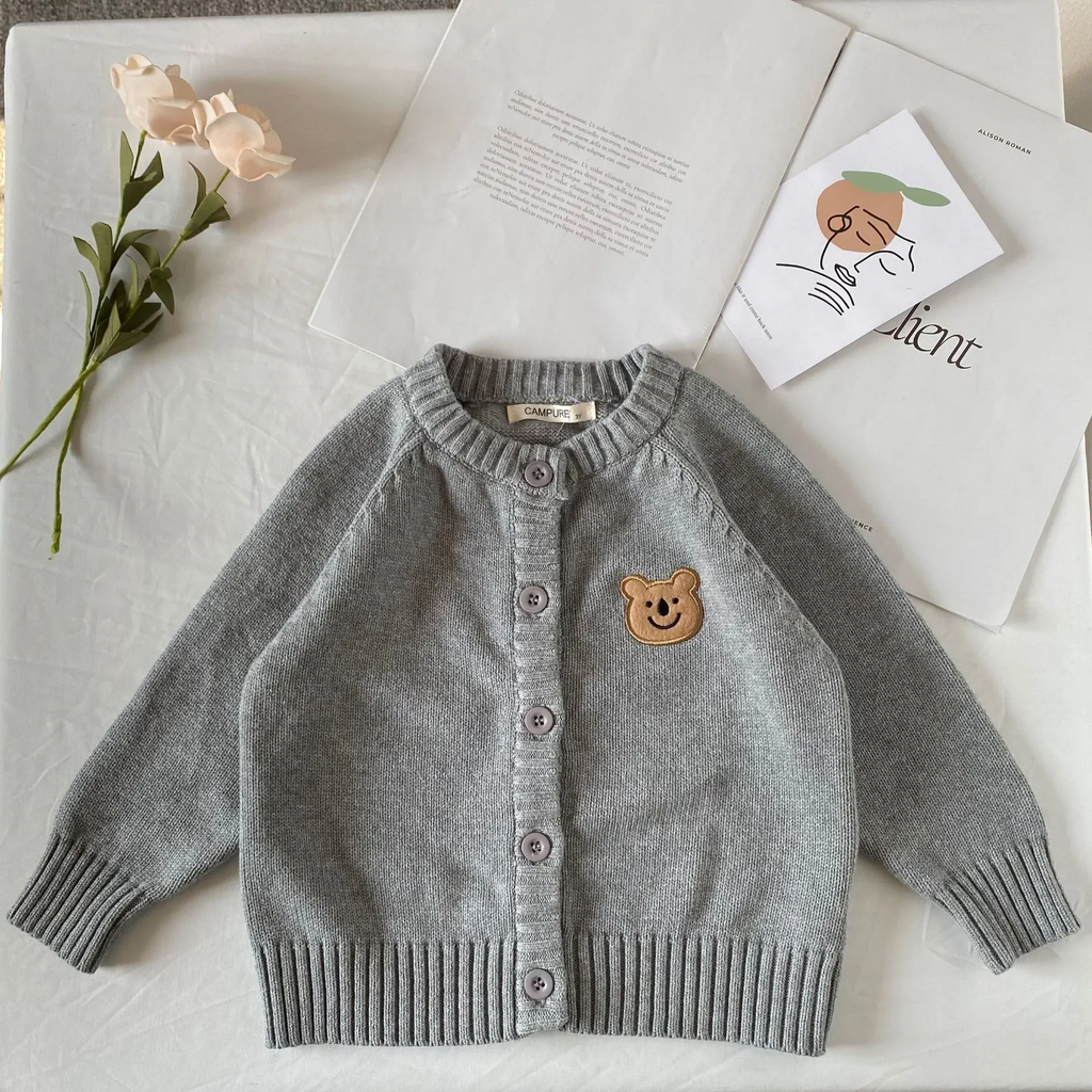 Children Kids Baby Fashion Girls Boys Casual Basic Long Sleeve Cartoon Bear Knitted Cardigan Coat