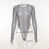 Women Fashion Long-Sleeved Letter Printed Tight-Fitting Bodysuit