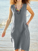 Women Fashion Summer Casual Solid Color Sleeveless Dress