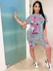 Women Fashion Casual Graphic Printing Short Sleeve T-Shirt Shorts Two-Piece Set