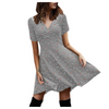 Women Fashion Elegant Tiny Flower Printing V Neck Short Sleeve Dress