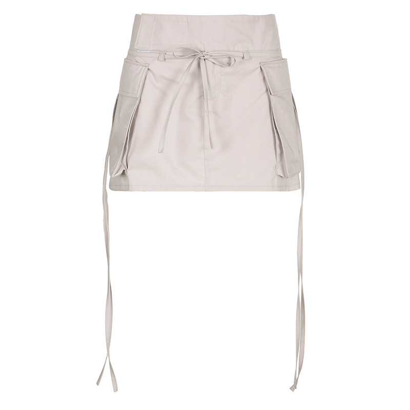 Women Fashion Street Solid Color Woven Strip Strap Woven Short Skirt