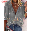 Women Casual Summer Plus Size Long Sleeve Lapel Shirt Butterfly Print Blouse