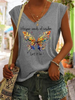 Fashion Sleeveless Butterfly Print Casual V-Neck Women'S Blouses