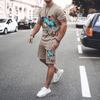 Men Casual Round Neck Short-Sleeved Printed T-Shirt And Shorts Two-Piece Set