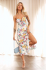 Women'S Fashion Retro Floral Printing Slit Rib-Knit Dress