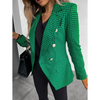 Women Fashion Plaid Print Long Sleeve Blazer Coat