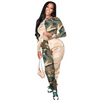 Women Sexy Fashion Color Matching Camouflage Printing Casual Wide-Leg Pants Two-Piece Set