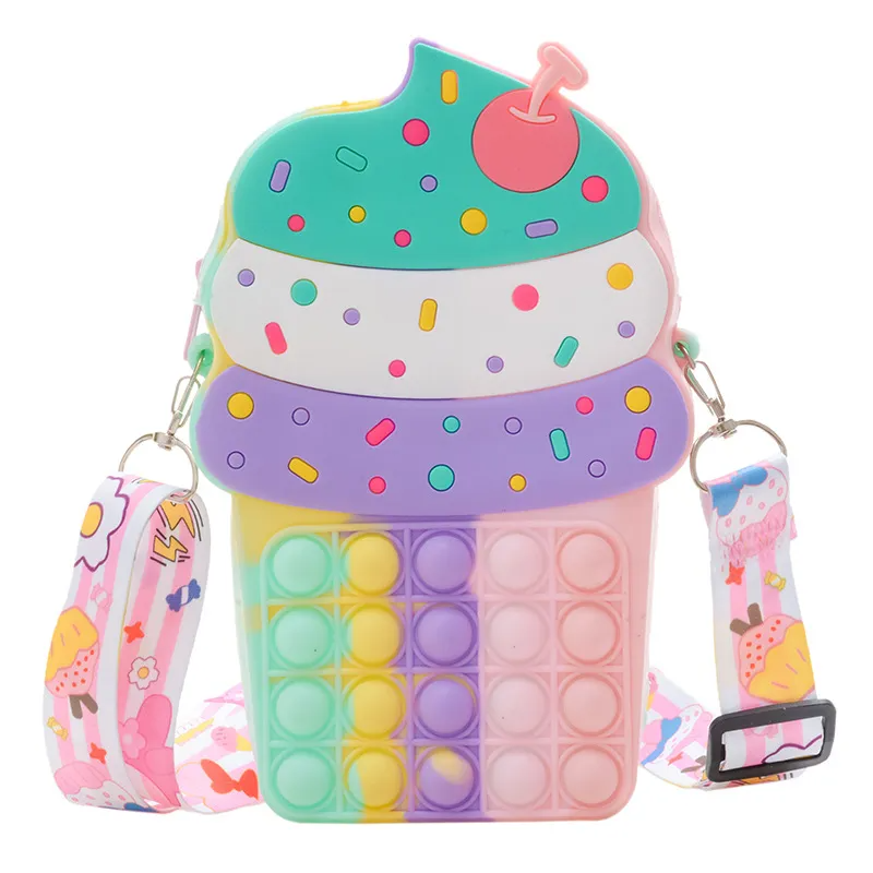 Kids Girls Fashion Sweet Candy Color Cartoon Ice Cream Silicone Mini Crossbody Bag