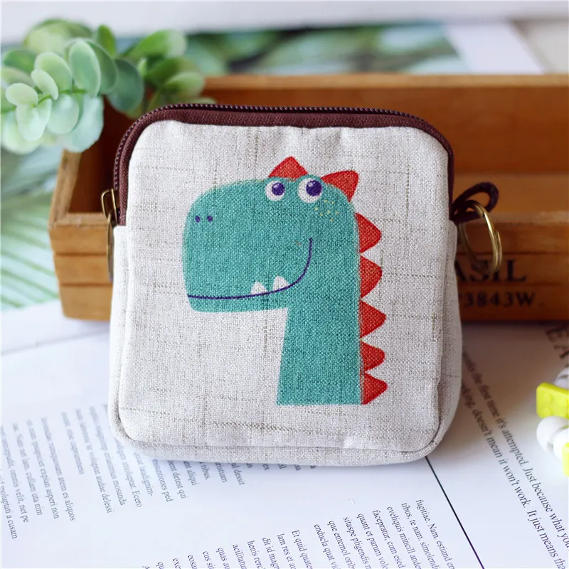 Kids Cartoon Printing Cotton And Linen Key Ring Coin Purse Coin Bag