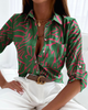 Women'S Fashion Printing Long Sleeve Lapel Single-Breasted Shirt