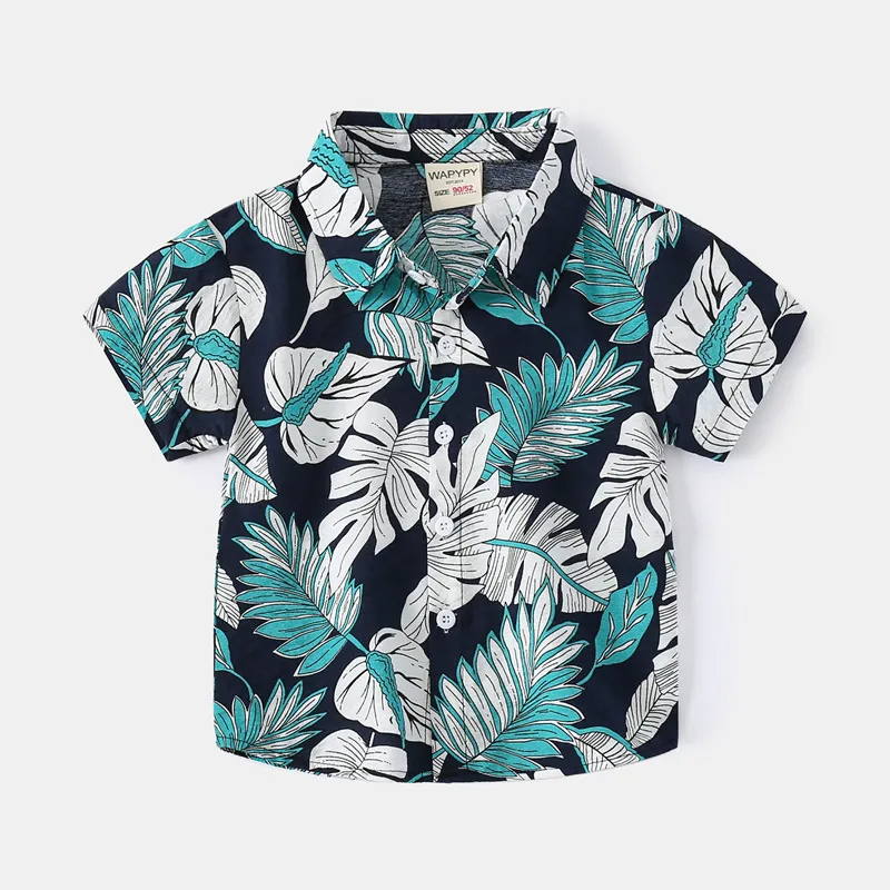 Children Kids Toddlers Fashion Boys Floral Leaves Pritn Short Sleeve Vacation Shirt