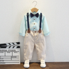 Kids Toddler Big Boys Fashion Casual British Style Solid Color Bow Button Stripe Waistcoat Shirt Suspender Trousers Party Clothing Set