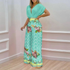 Women Elegant Solid Color Top And Floral Printed High Waist Wide Leg Pants Two Pieces Office Chic Set