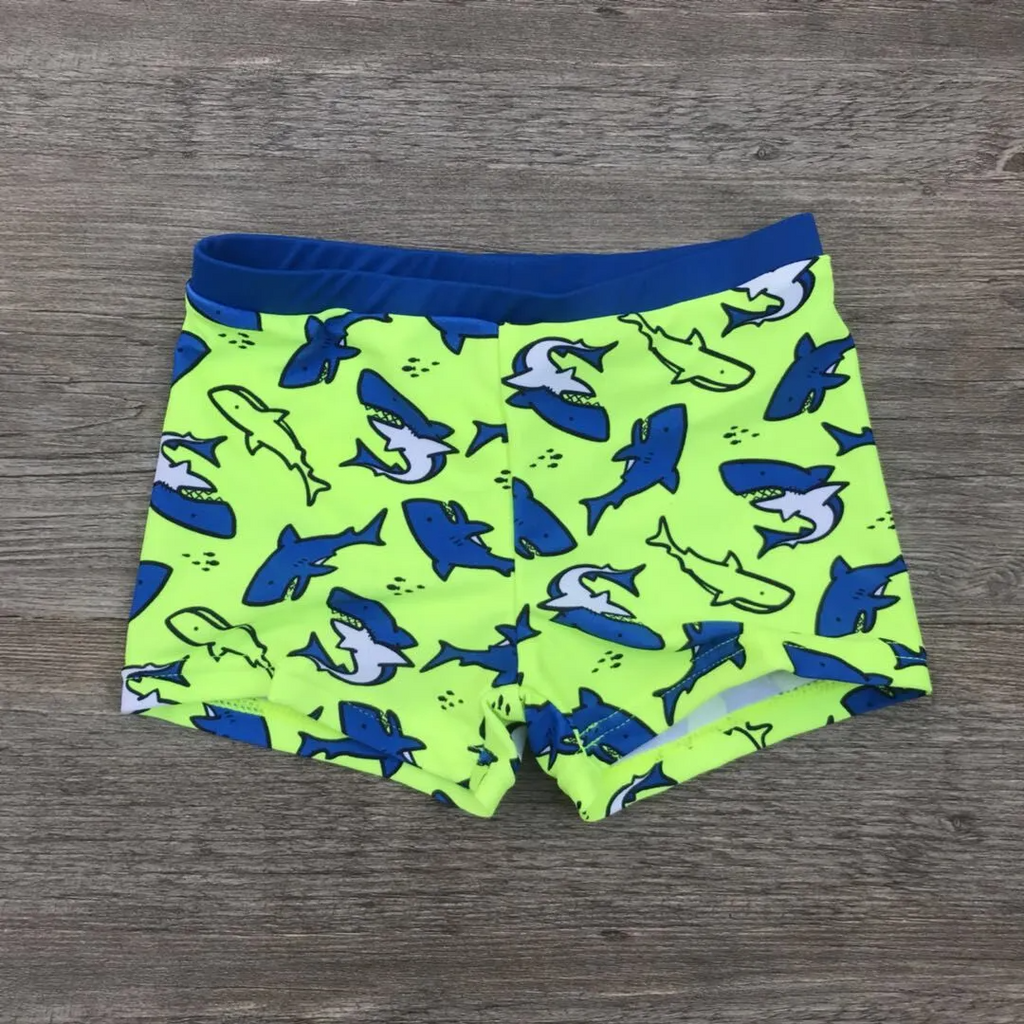 Kids Boys Basic Cartoon Animal Shark Stripe Pattern Stretch Beach Quick-Dry Swimwear Shorts