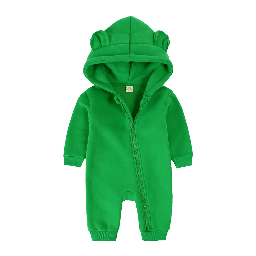 Kids Baby Boys Girls Autumn Winter Casual Cute Solid Color Bear Long Sleeve Hooded Jumpsuit