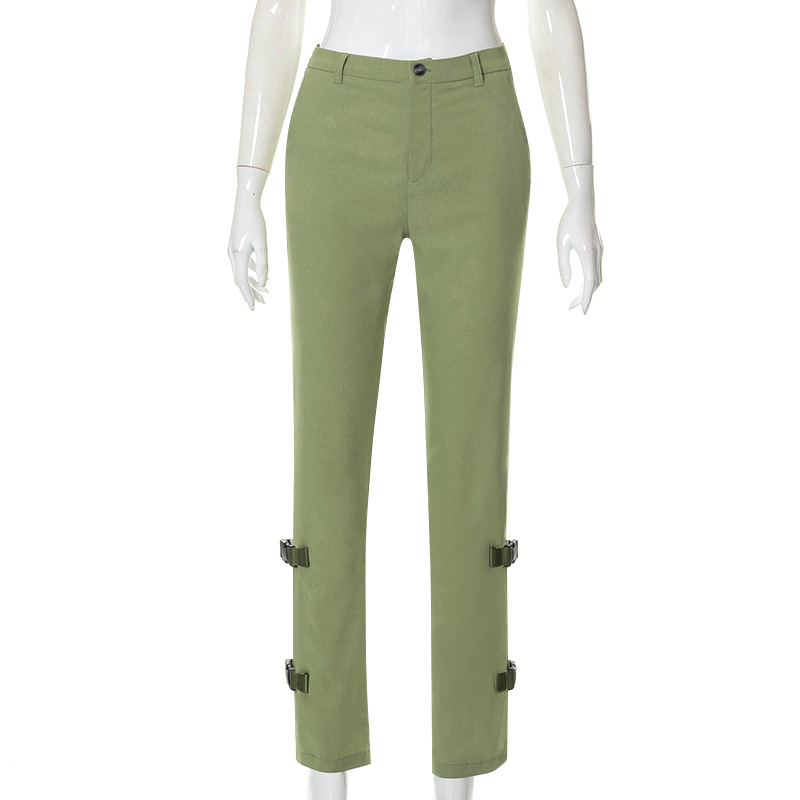 Women'S Fashion Solid Color Button Zipper Slim Fit Trousers