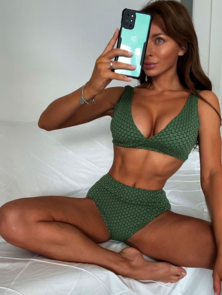 Women Sexy High Waist Solid Color Printed Bikini