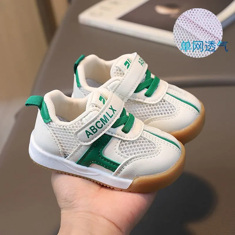 Kids Unisex Fashion Casual Colorblock Breathable Mesh Letter Soft Bottom Lace-Up Velcro Sneakers