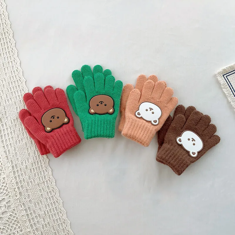 (Buy 1 Get 1) Kids Winter Cute Cartoon Bear Knitwear Finger Gloves