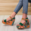 Women Fashion Printed Platform Wedge Heelthick-Soled Sandals