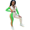 Women Athleisure Color Blocking Long Sleeve Zipper Top And Skinny Pants Sports Set