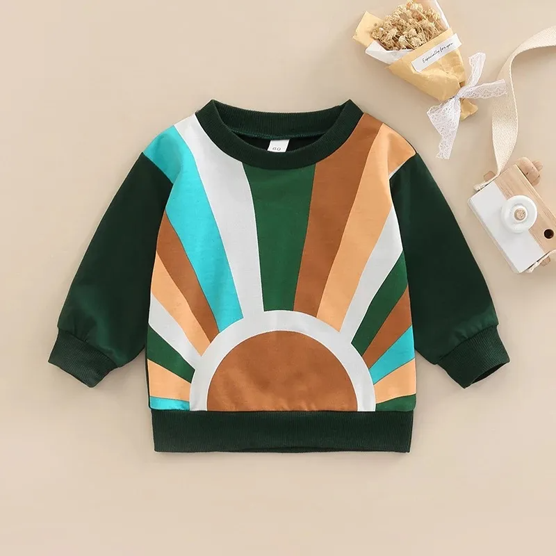 Kids Toddler Girls Boys Spring Autumn Fashion Casual Colorblock Round Neck Long Sleeve Sweatshirts