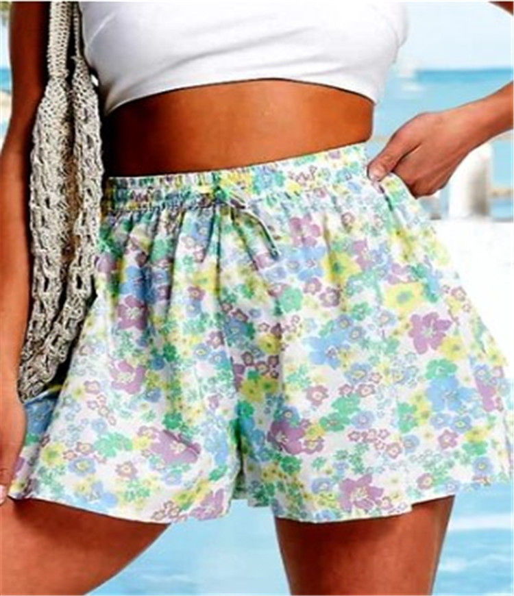 Women'S Fashion Casual Vacation Floral Printing High Waist Shorts