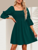 Women'S Fashion Casual Printing Puff Sleeve Square Neck Dress