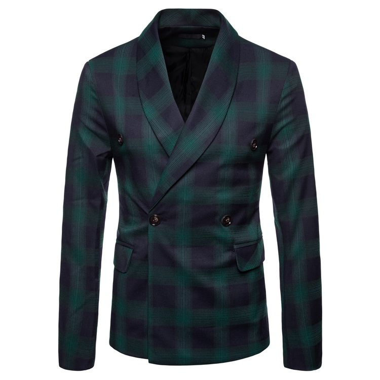 Men Cotton Plaid Printed Business Blazer