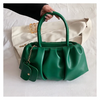 Women Fashionable Solid Color Creased Large Capacity PU Shoulder Handbag