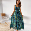 Women Fashion Flower Printing V Neck Dress