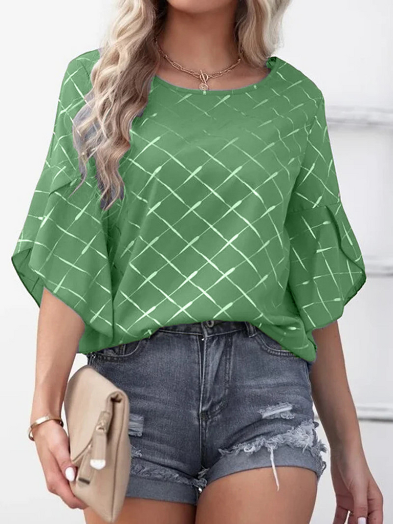 Summer Casual Women Loose Ruffled Sleeve Round Neck Blouse