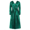 Women Elegant Plain V-Neck Pleated Long Sleeve Maxi Dress