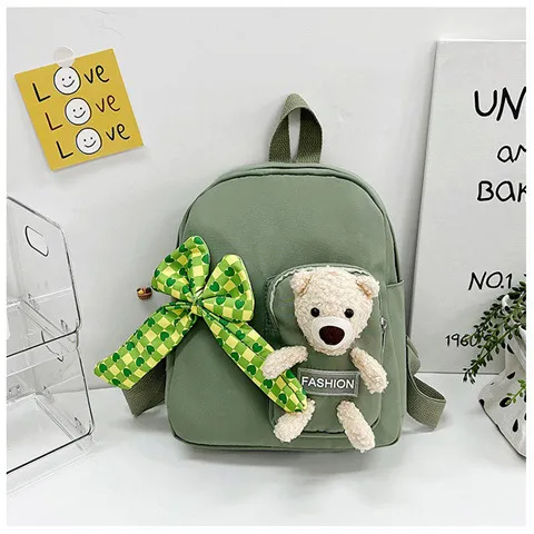 Kids Unisex Cute Casual Solid Color Zipper Carto Bear Bow School Backpack Bag