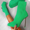 Women Sexy Solid Color Square Toe Stiletto Heels Knit Elastic Upper Mid-Calf Boots