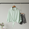 Simple Basic Summer Women Knotted Solid Color Lapel Blouse