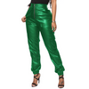 Women Fashion Solid Color Zipper PU Jogger Cargo Pants