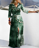 Women Fashion Casual Long Sleeve Printed Maxi Dress