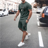 Men Basic Short Sleeve Round Neck Letter Printed T-Shirt And Drawstring Waist Shorts Two-Piece Set