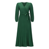 Women Fashion Casual Elegant Solid Color V-Neck Lace-Up Long-Sleeved Creased Mid-Length Dress