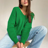 Women Fashion Solid Color Thickened Long-Sleeved Loose Lazy Style V-Neck Pullover Knitted Sweater