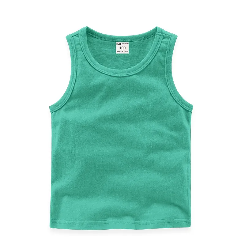 Kids Basic Round Neck Sleeveless Solid Color Casual Vest T-Shirt