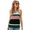 Women Casual Color Blocking Stripe V-Neck Sleeveless Knitted Tanks