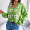 Women Fashion Color Block Floral Lantern Sleeve Cardigan Sweater Coat