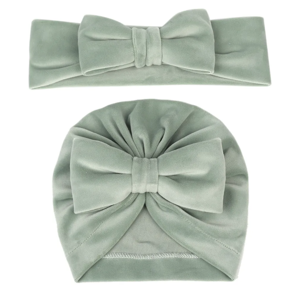 Mother And Child Simple Solid Color Bowknot Velvet Hat Two-Piece Set