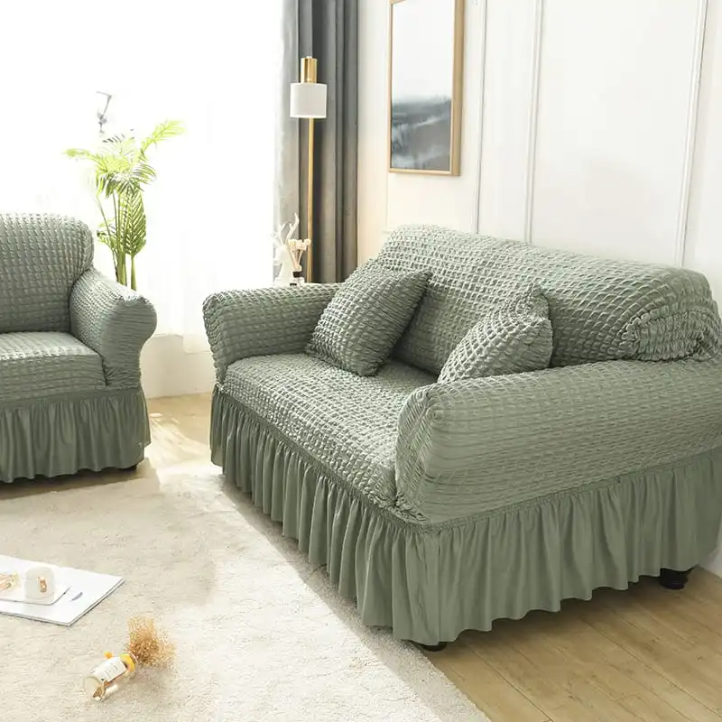 2-Seater 145-185cm Plaid Style Solid Color Elastic Sofa Cover